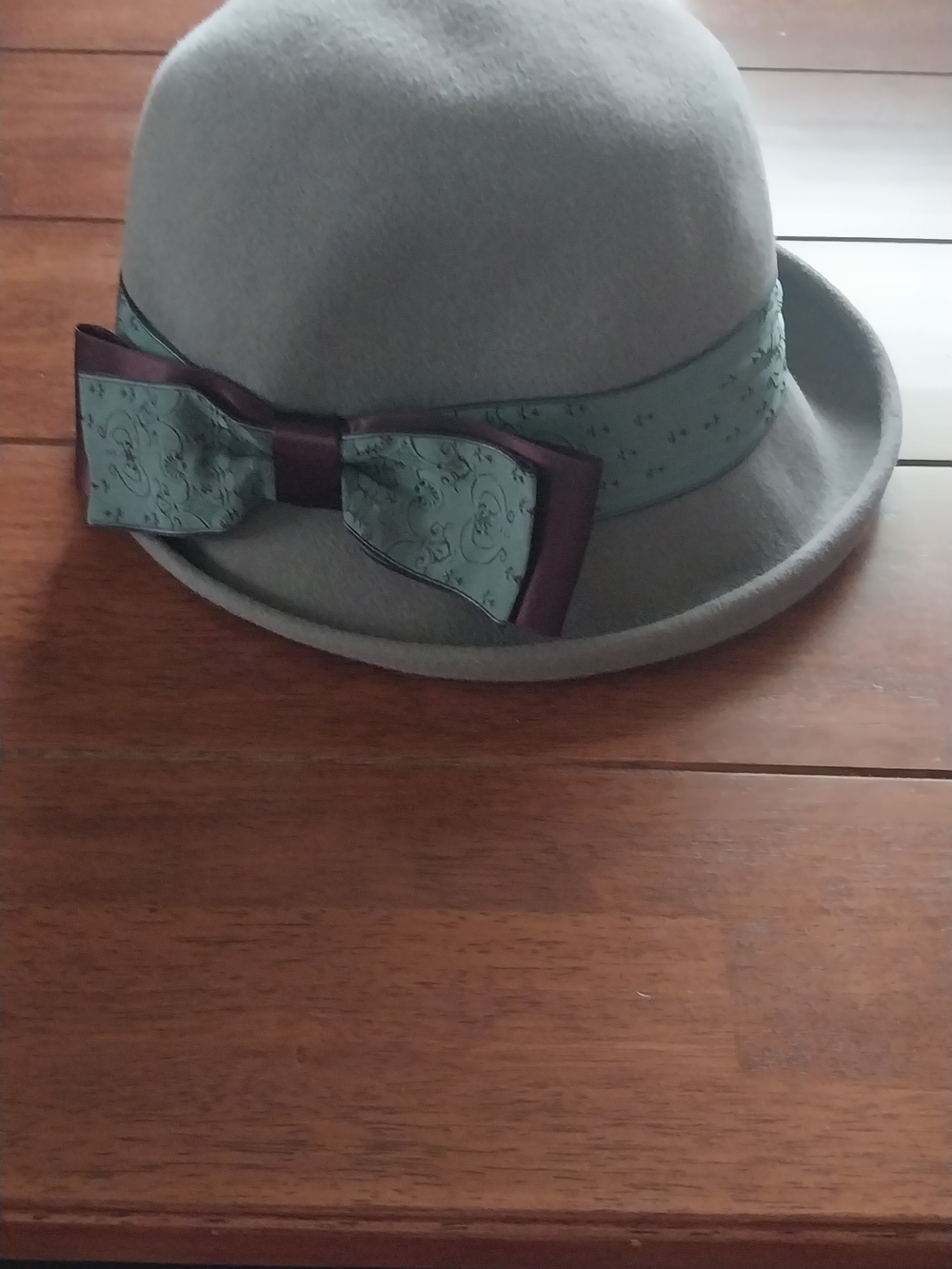 Taupe  Felted Wool Cloche Hat with Bow